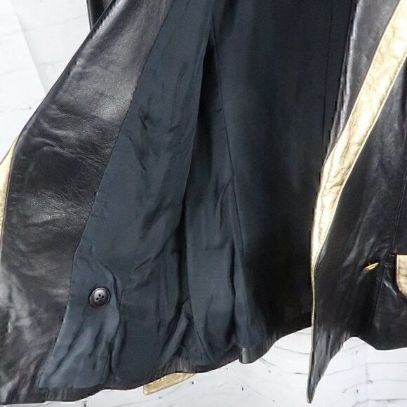 MICHAEL HOBAN NORTH BEACH LEATHER BLACK GOLD VINTAGE LEATHER JACKET SIZE 5/6 - Picture 12 of 13
